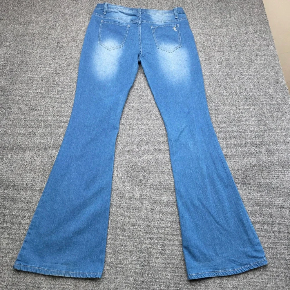 VIP Jeans Womens 13/31 Distressed Flare Bell Bottom Blue Denim Stretch Mid‎ Rise